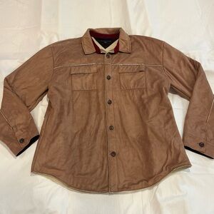 Tommy Hilfiger Suede Jacket Shirt Mens Size 2Xl Tan Sherpa Lined Button Up